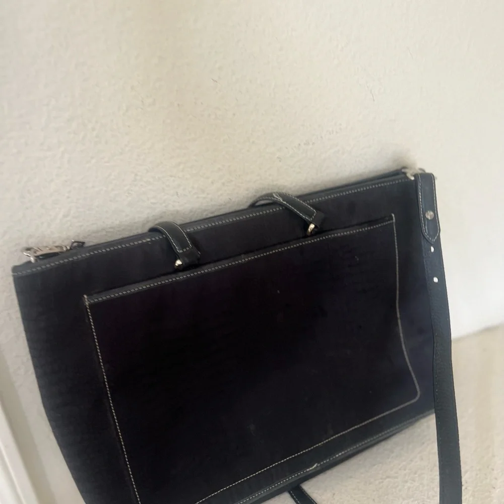 Brighton‎ for Business Black Multi Pocket Canvas and Leather Laptop Tote Bag
